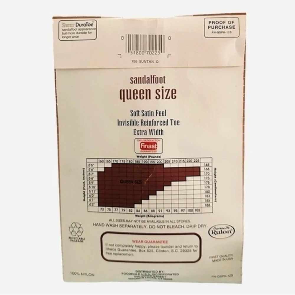 Vintage Queen Size Pantyhose Sandalfoot Reinforced Toe Satin Nylon Off Black NIP